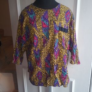 1980s Wacky Vintage Geometric Shirt Pattern Yellow